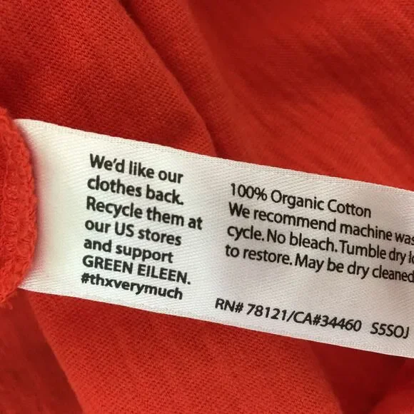 Eileen Fisher Top PTP Shirt Organic Cotton‎ Orange U Hem Short Sl Stretch LN - Picture 4 of 5